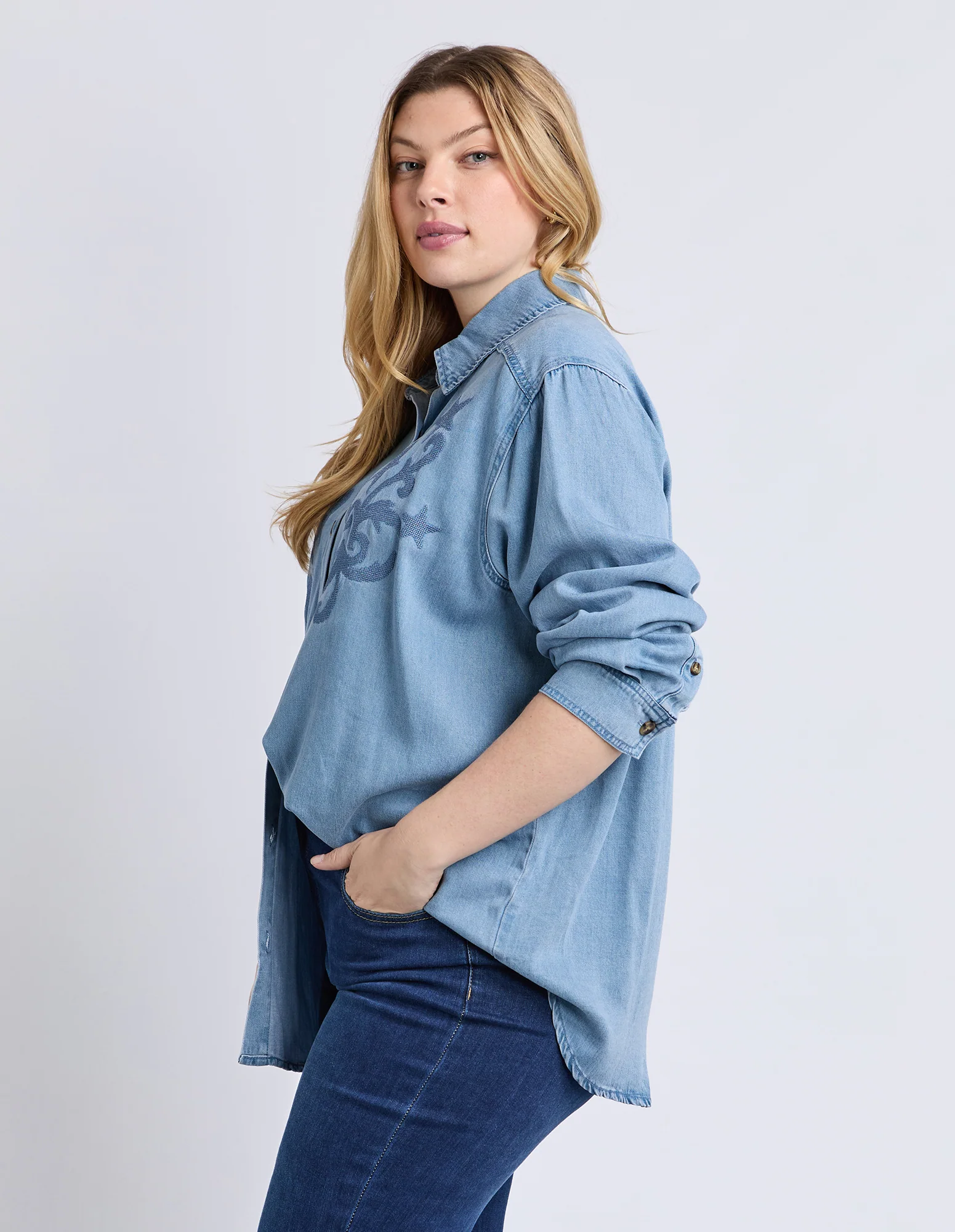 Star Denim Shirt Light Blue Wash - Image 8
