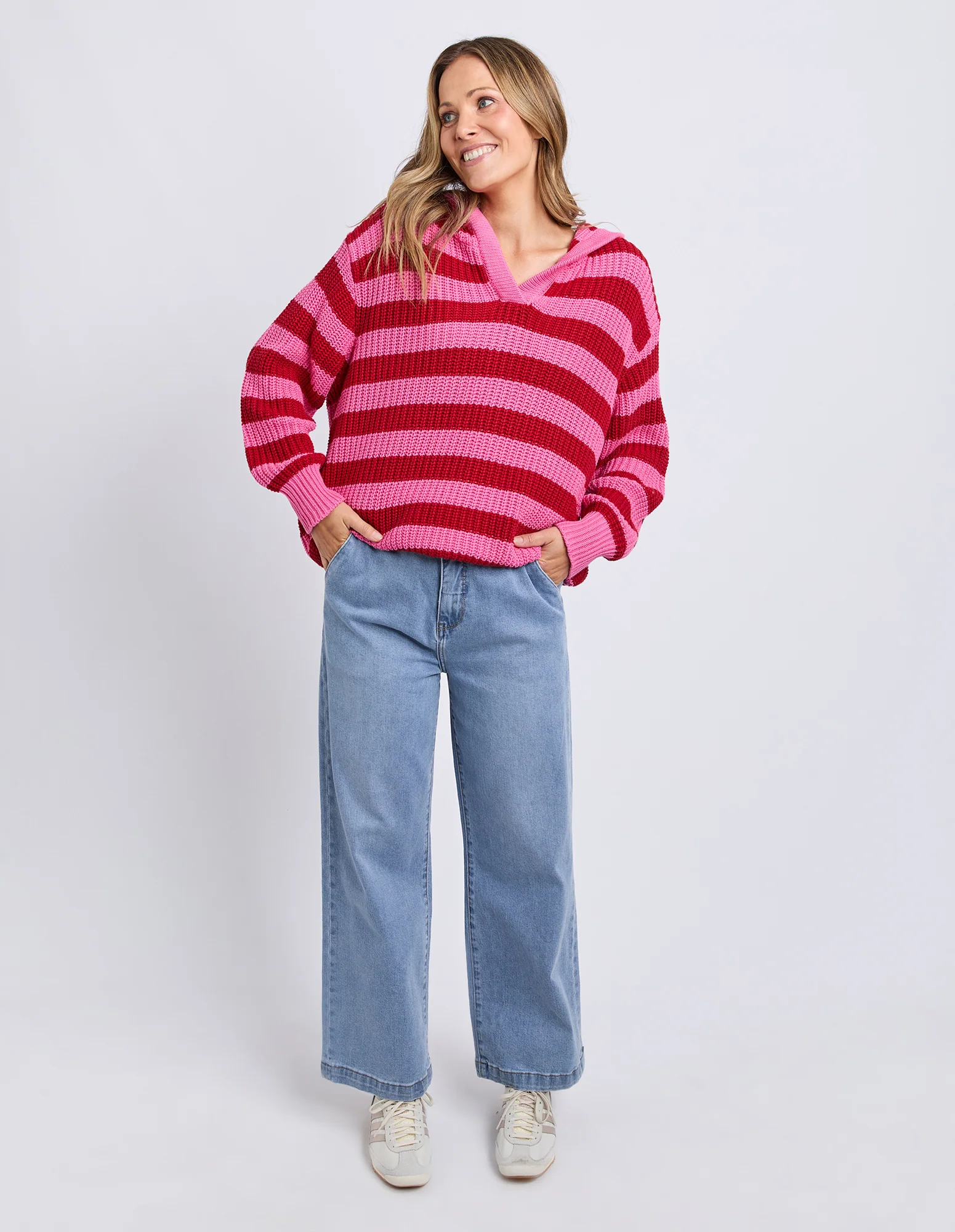 Stripe Hooded Knit Cranberry Stripe - Image 2
