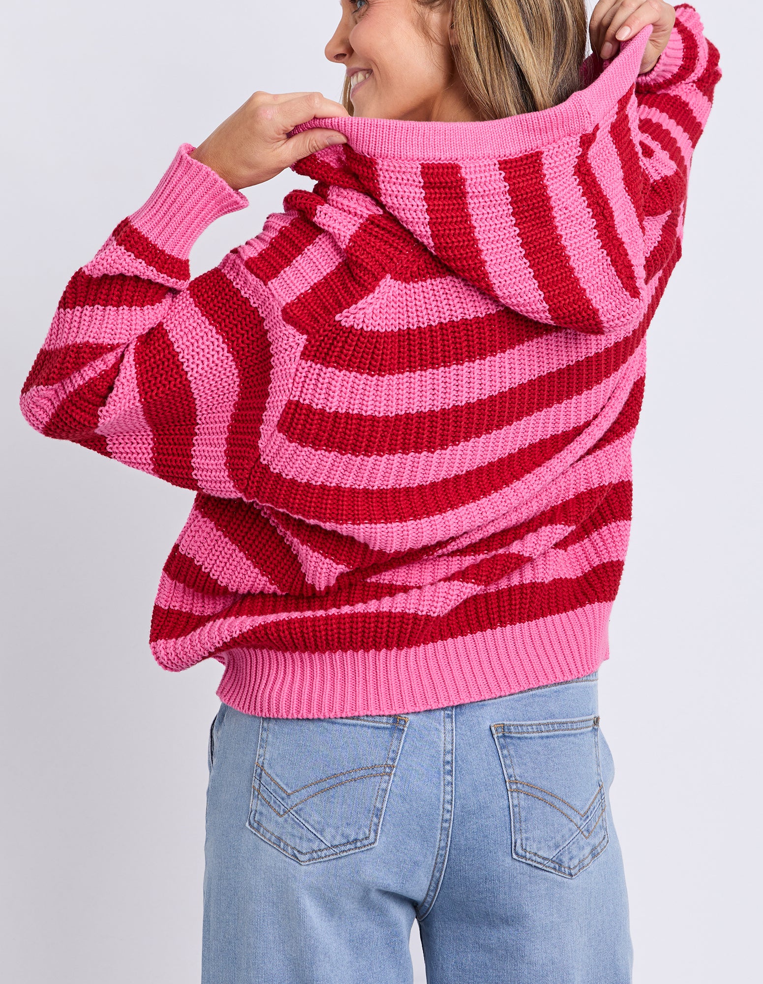 Stripe Hooded Knit Cranberry Stripe - Image 3
