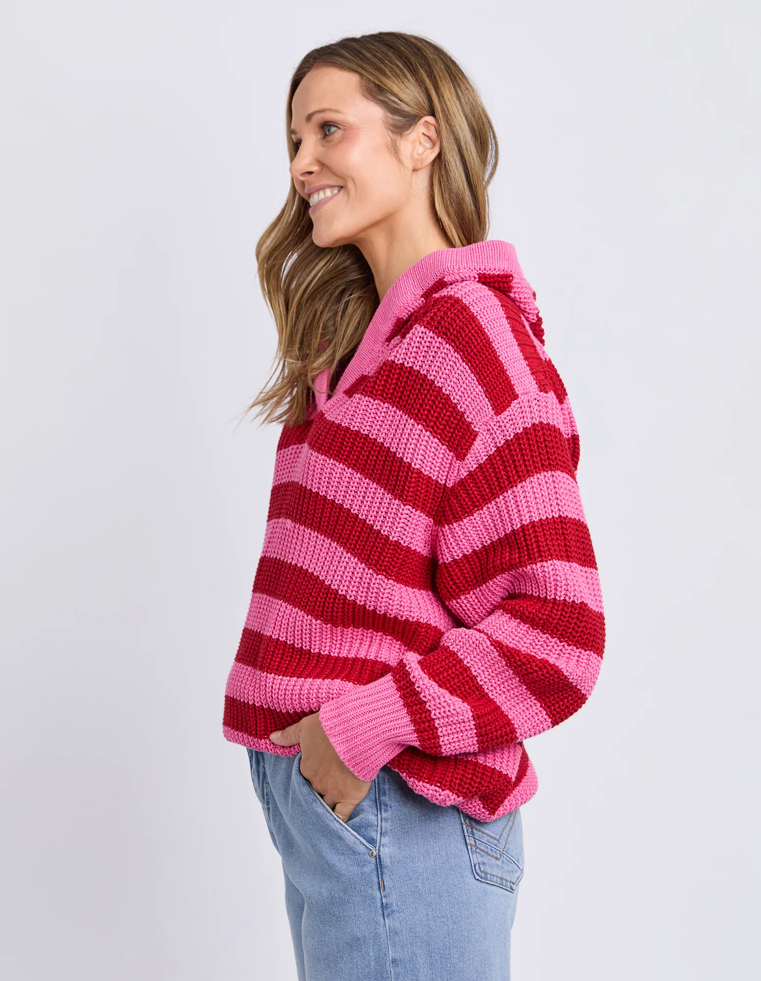 Stripe Hooded Knit Cranberry Stripe - Image 4