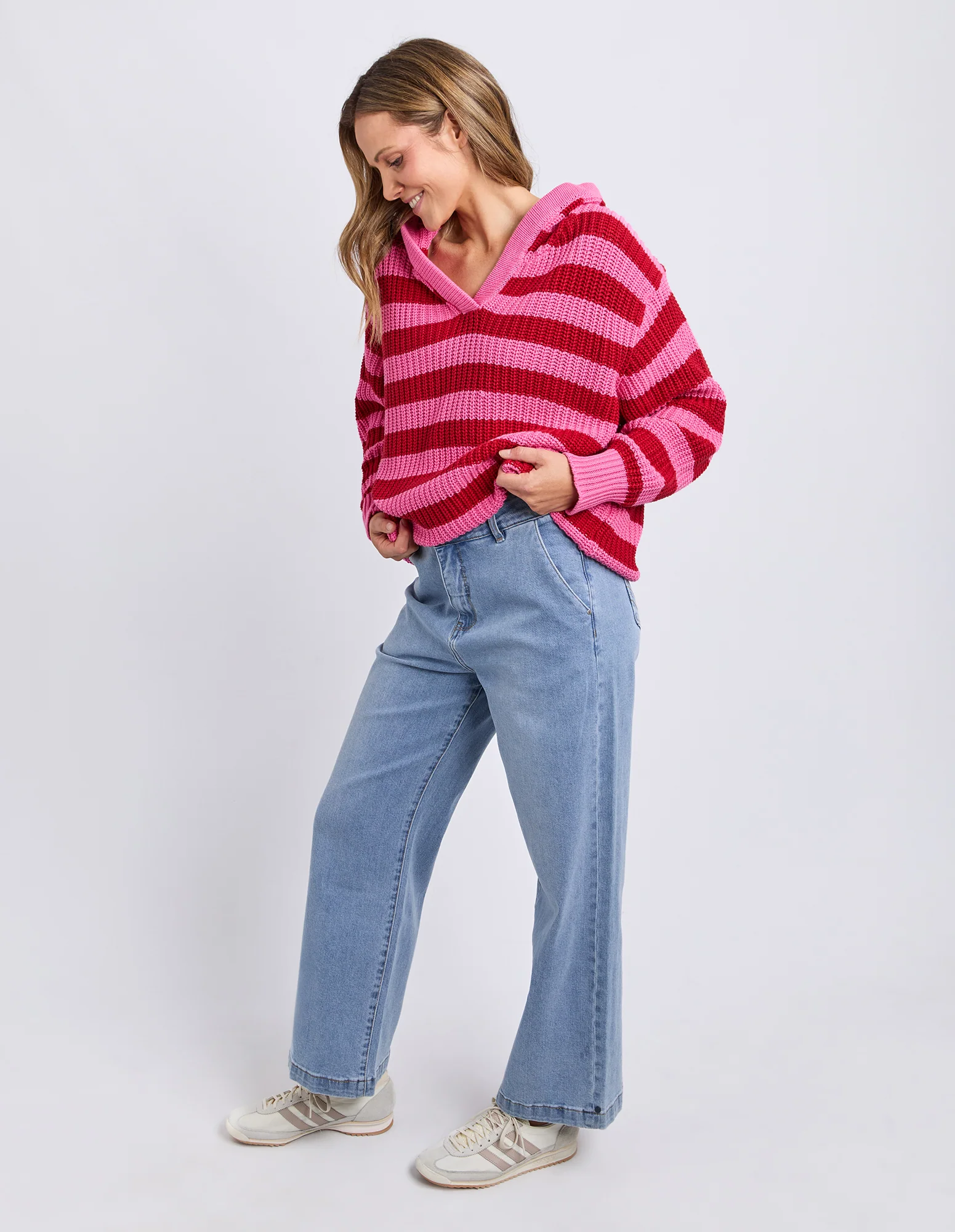 Stripe Hooded Knit Cranberry Stripe - Image 6