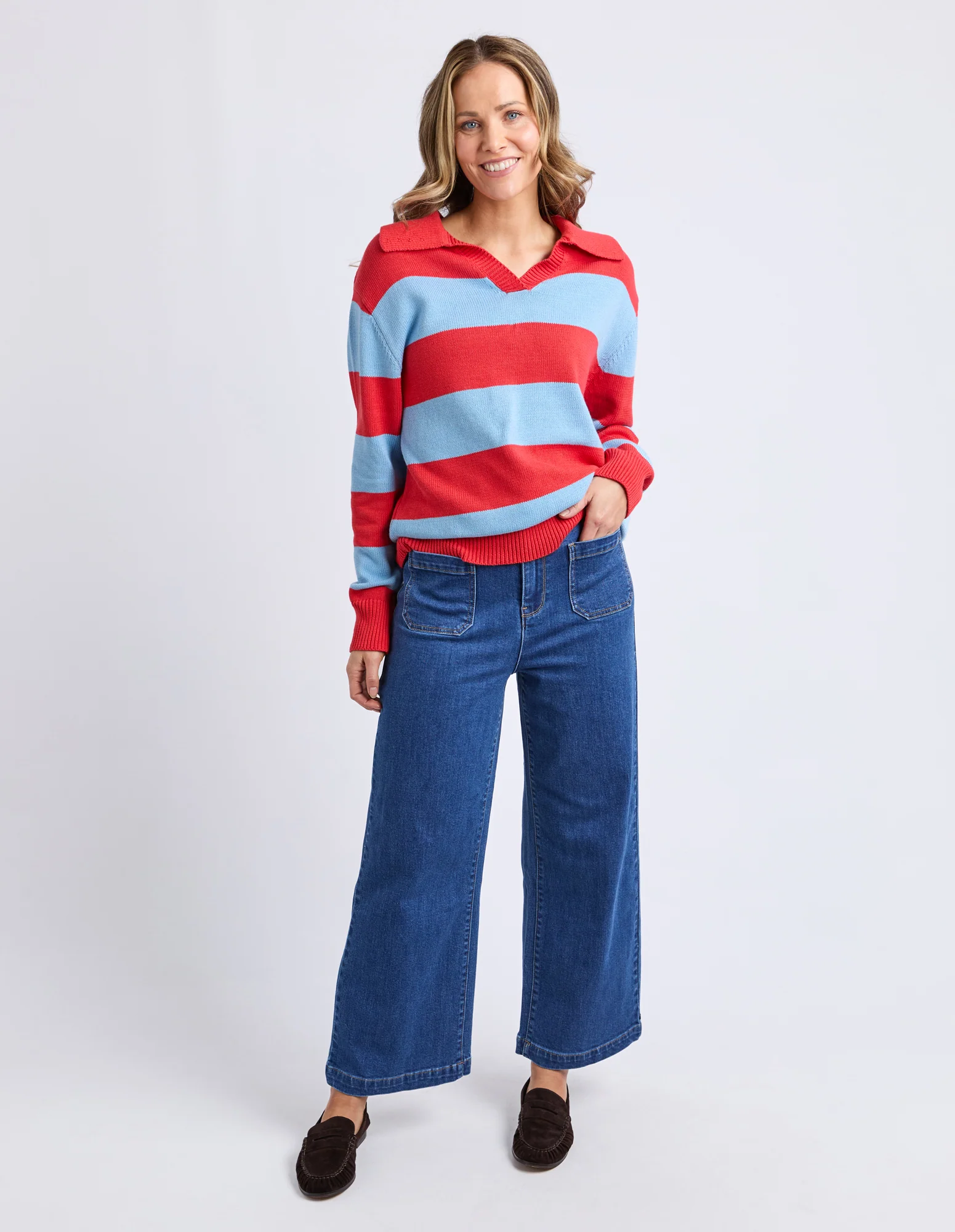 Striped Knit Polo Bright Red Stripe - Image 3