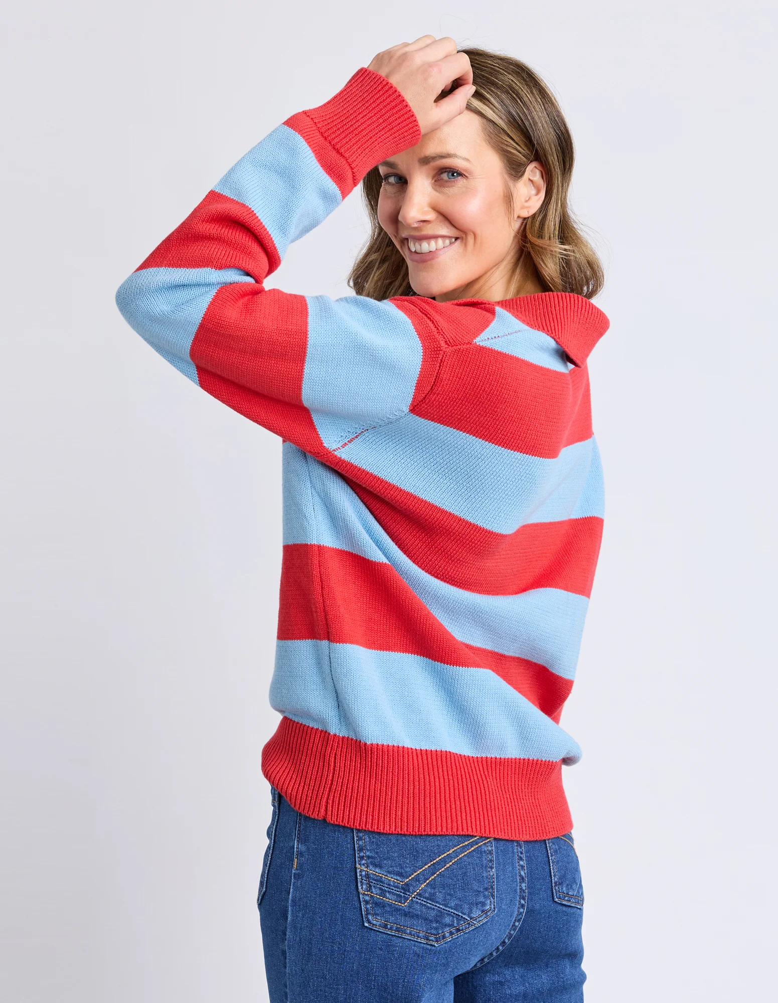 Striped Knit Polo Bright Red Stripe - Image 4
