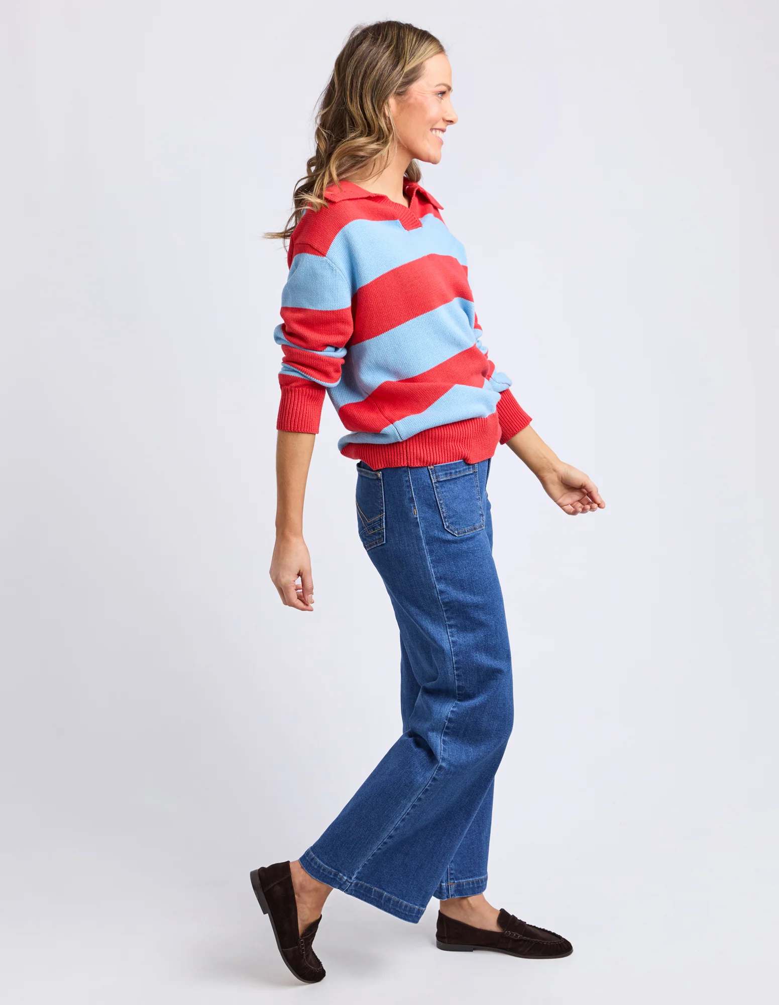 Striped Knit Polo Bright Red Stripe - Image 7
