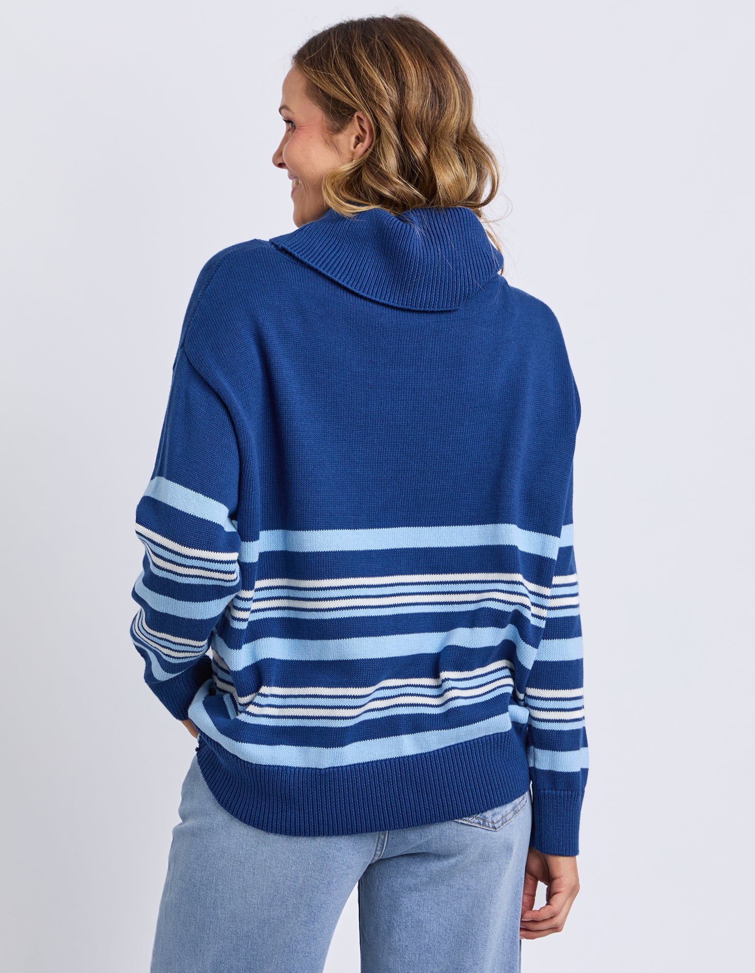 Striped Roll Neck Sweater Navy - Image 4