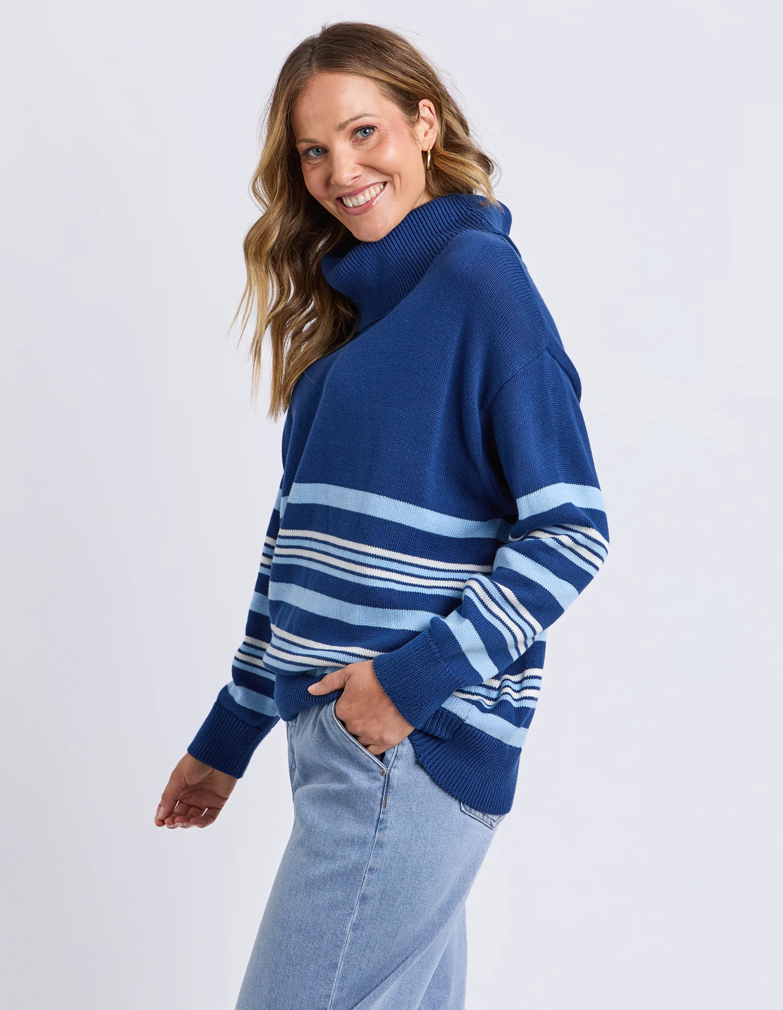 Striped Roll Neck Sweater Navy - Image 5