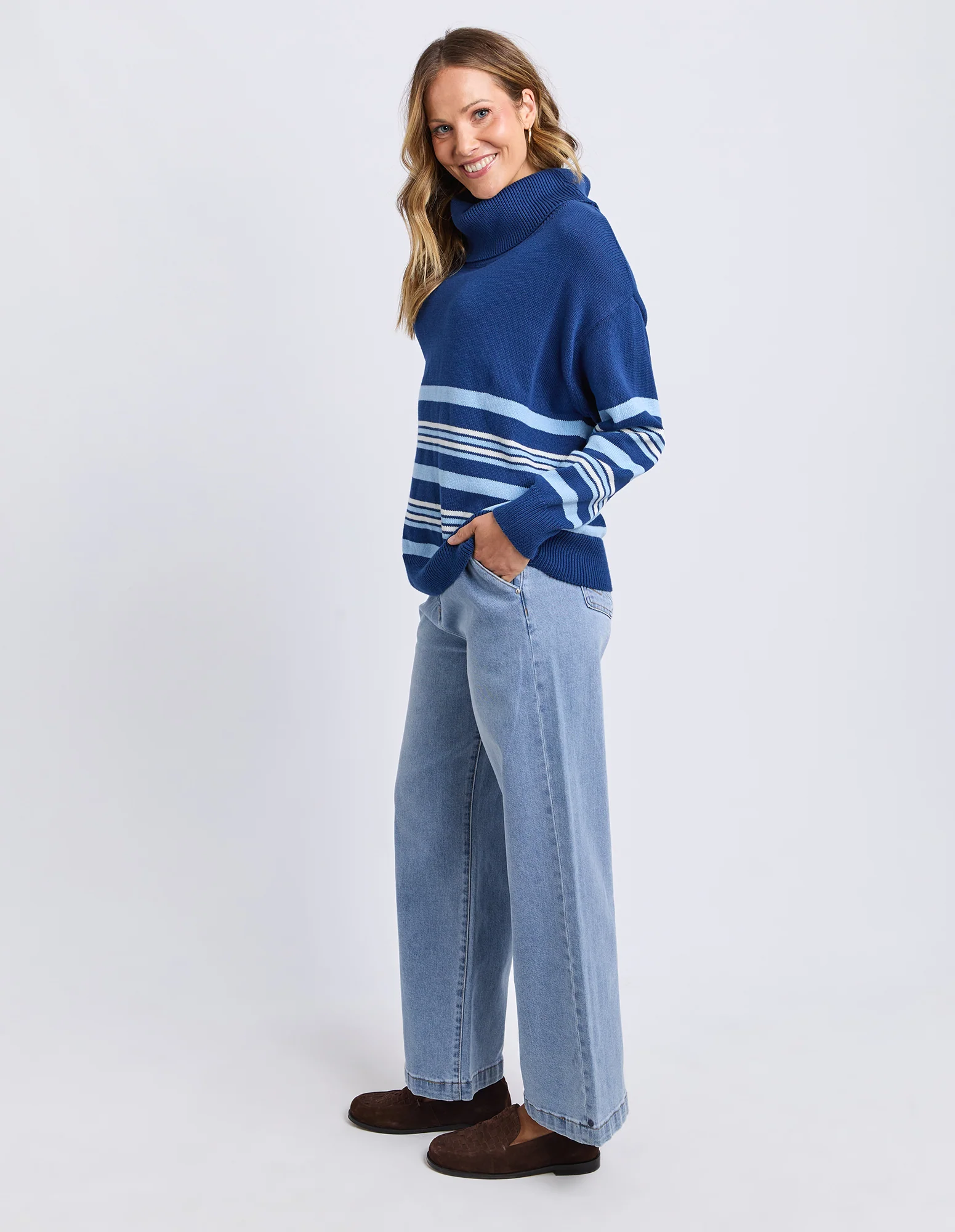 Striped Roll Neck Sweater Navy - Image 7