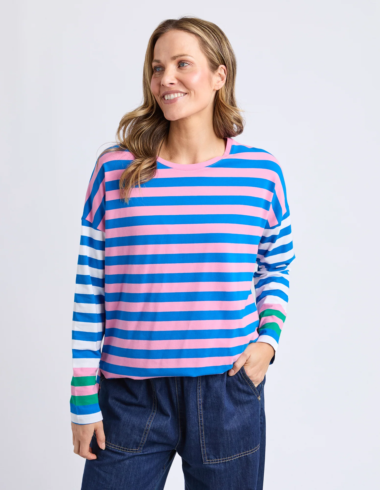 Taffy Stripe Long Sleeve Tee Blue & Pink Stripe