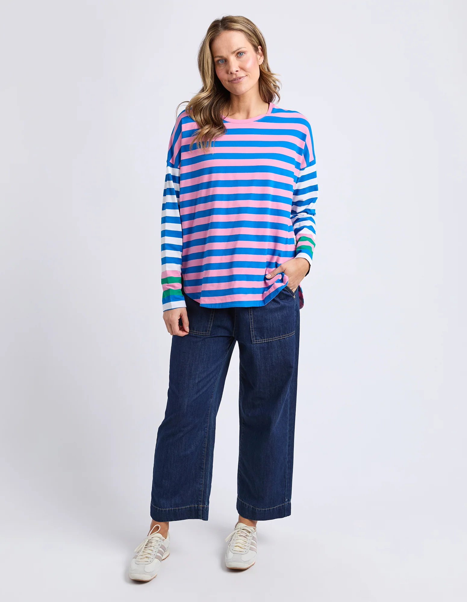 Taffy Stripe Long Sleeve Tee Blue & Pink Stripe - Image 2