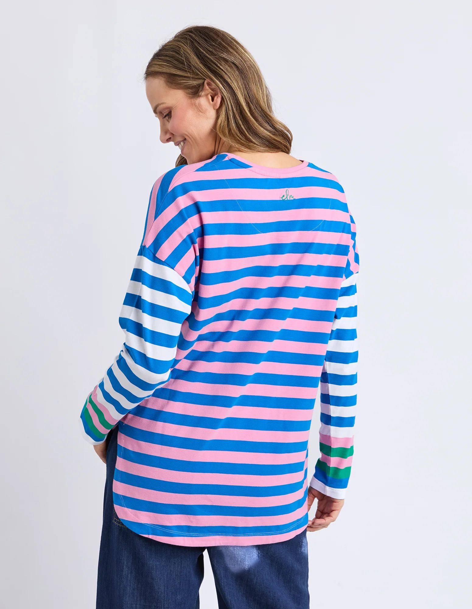 Taffy Stripe Long Sleeve Tee Blue & Pink Stripe - Image 3