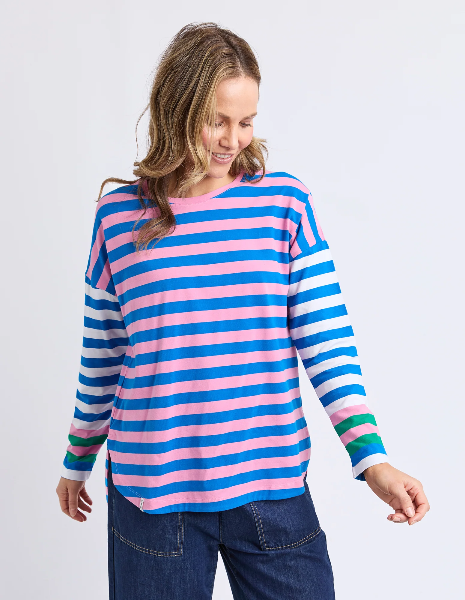 Taffy Stripe Long Sleeve Tee Blue & Pink Stripe - Image 4
