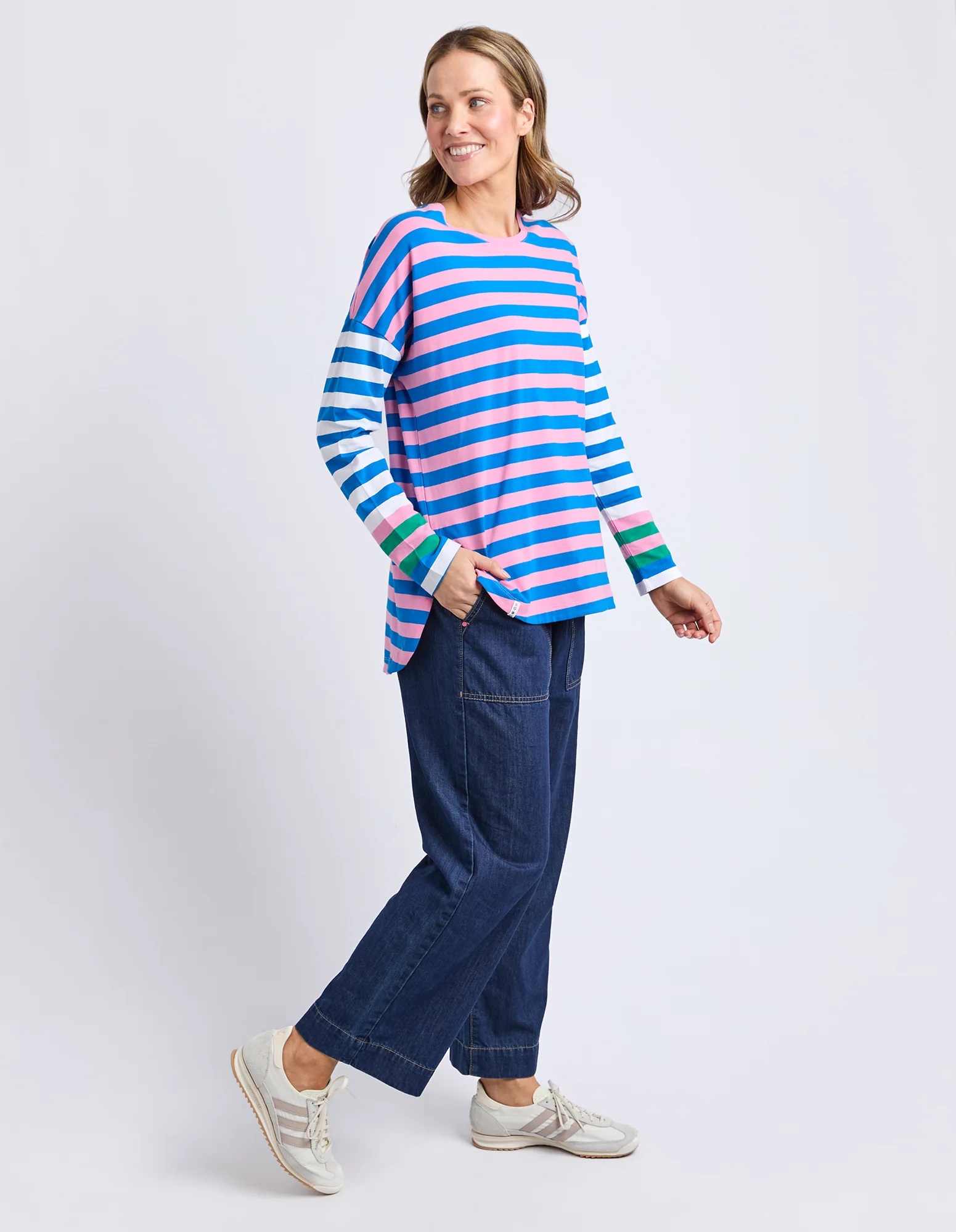 Taffy Stripe Long Sleeve Tee Blue & Pink Stripe - Image 6