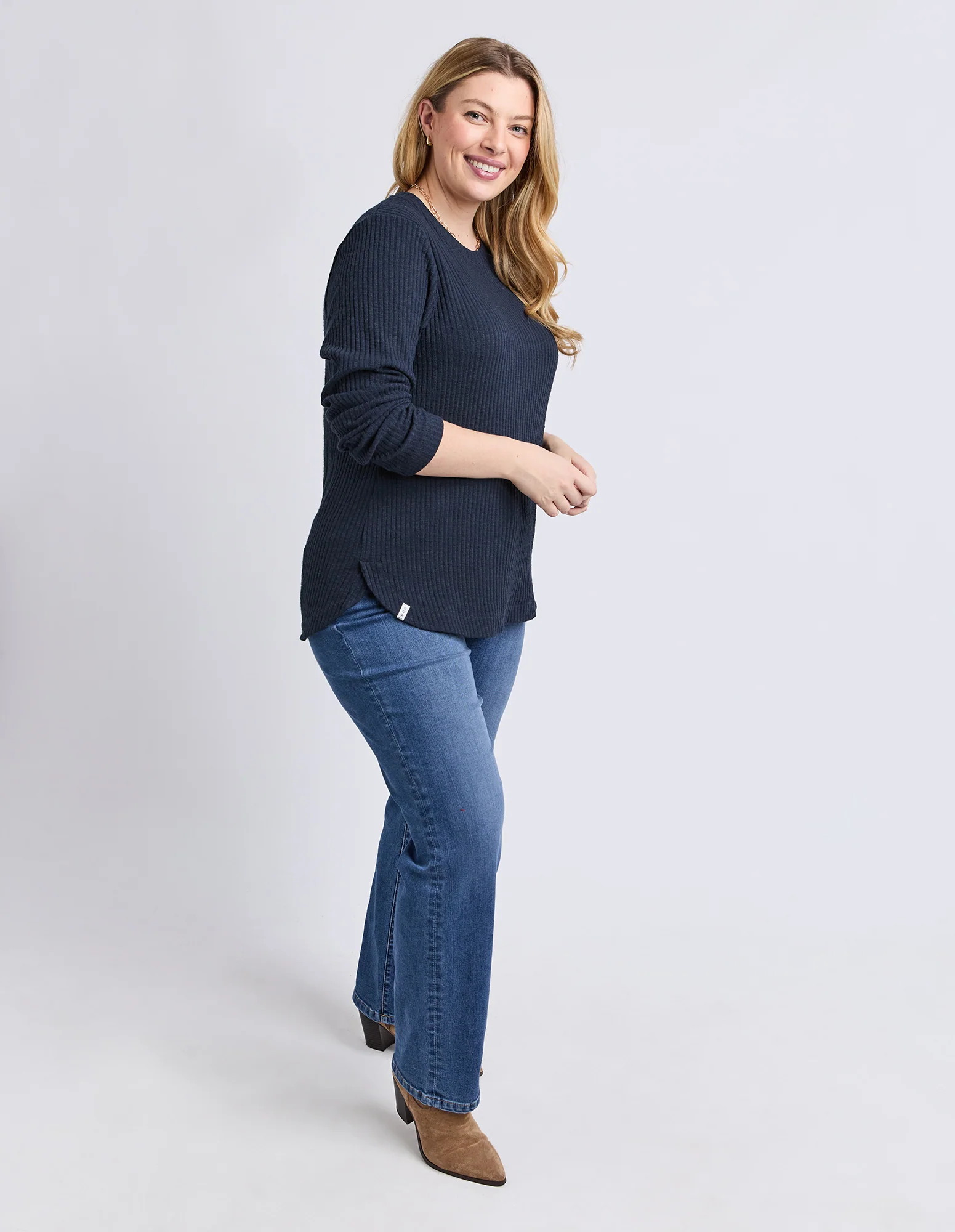 Veronica Rib Long Sleeve Tee Navy - Image 12