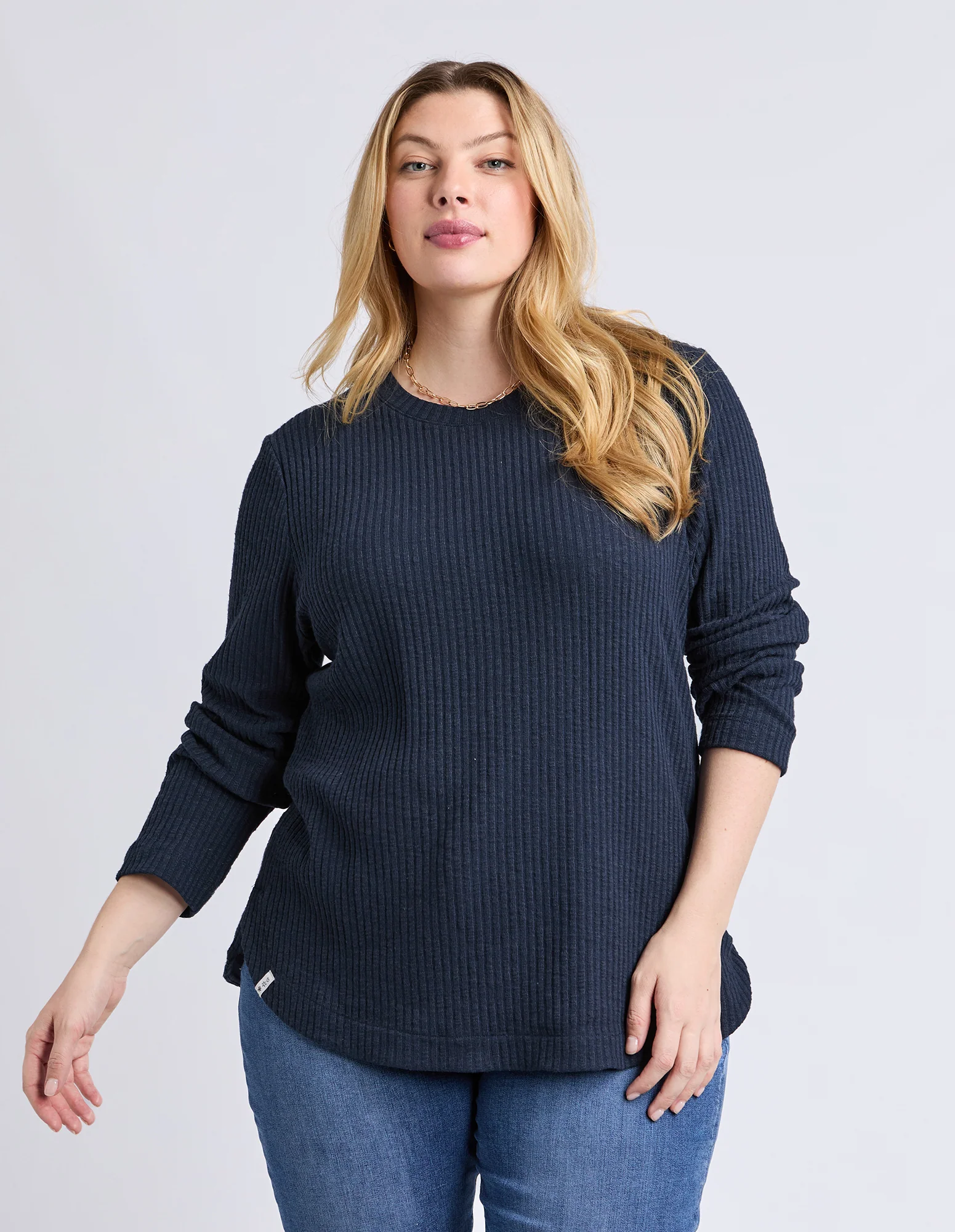 Veronica Rib Long Sleeve Tee Navy - Image 2