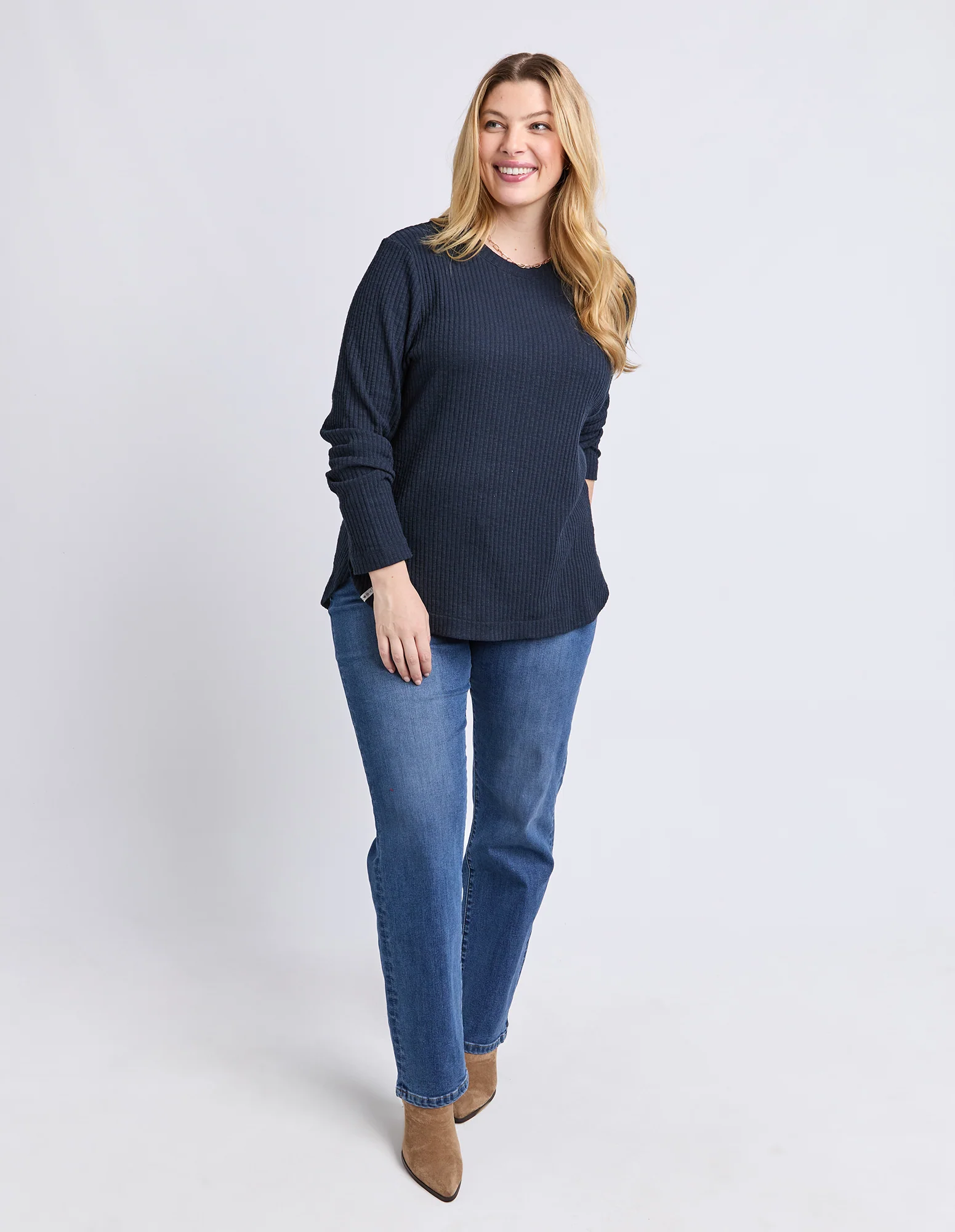 Veronica Rib Long Sleeve Tee Navy - Image 4