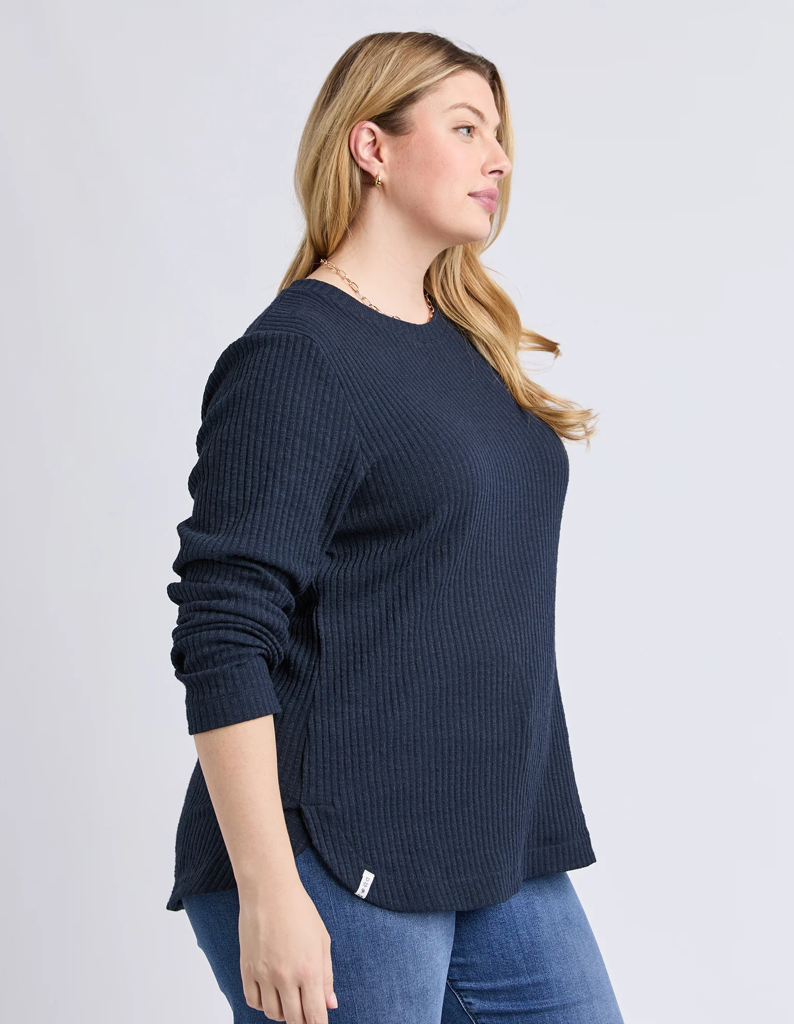 Veronica Rib Long Sleeve Tee Navy - Image 8