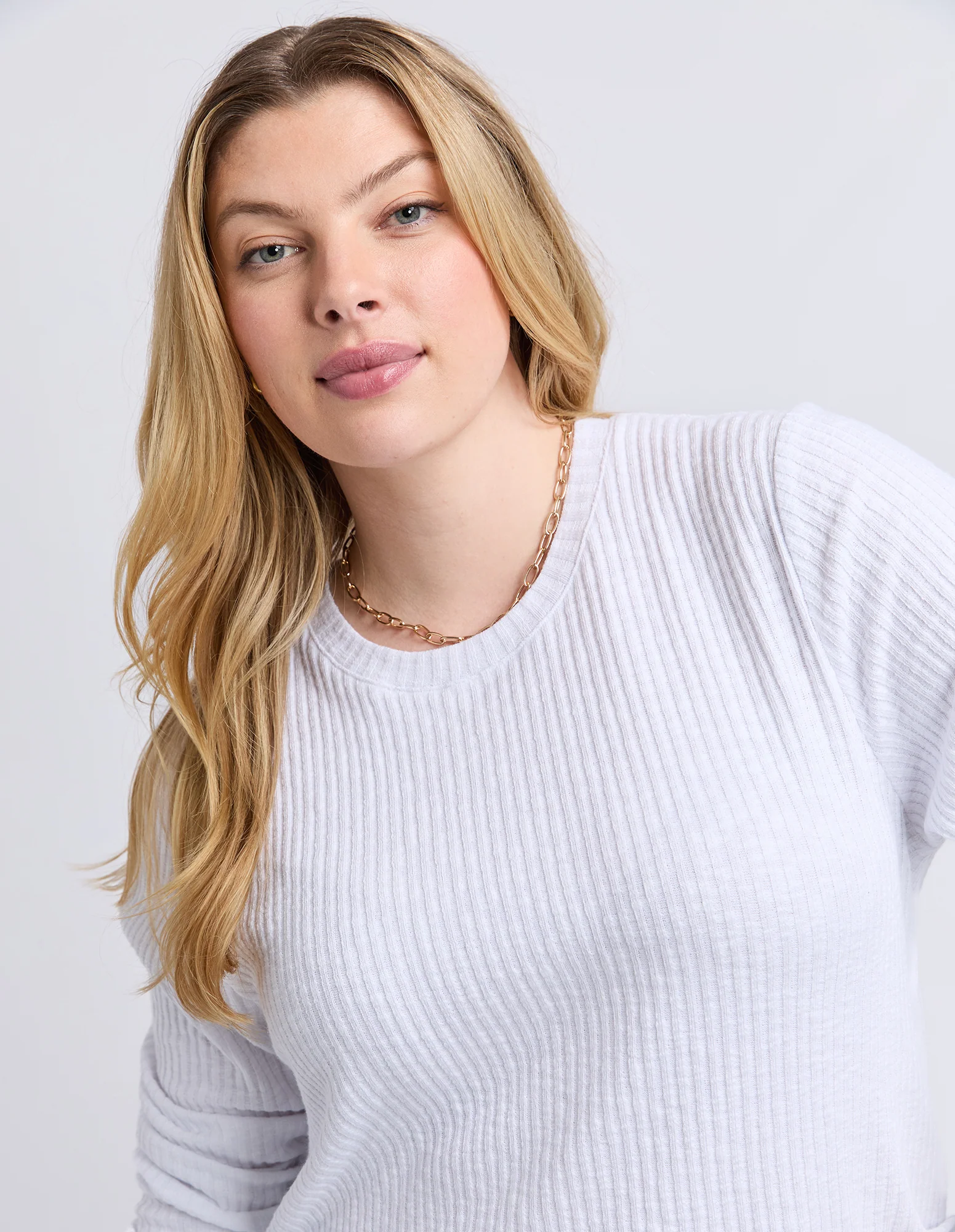 Veronica Rib Long Sleeve Tee White - Image 10