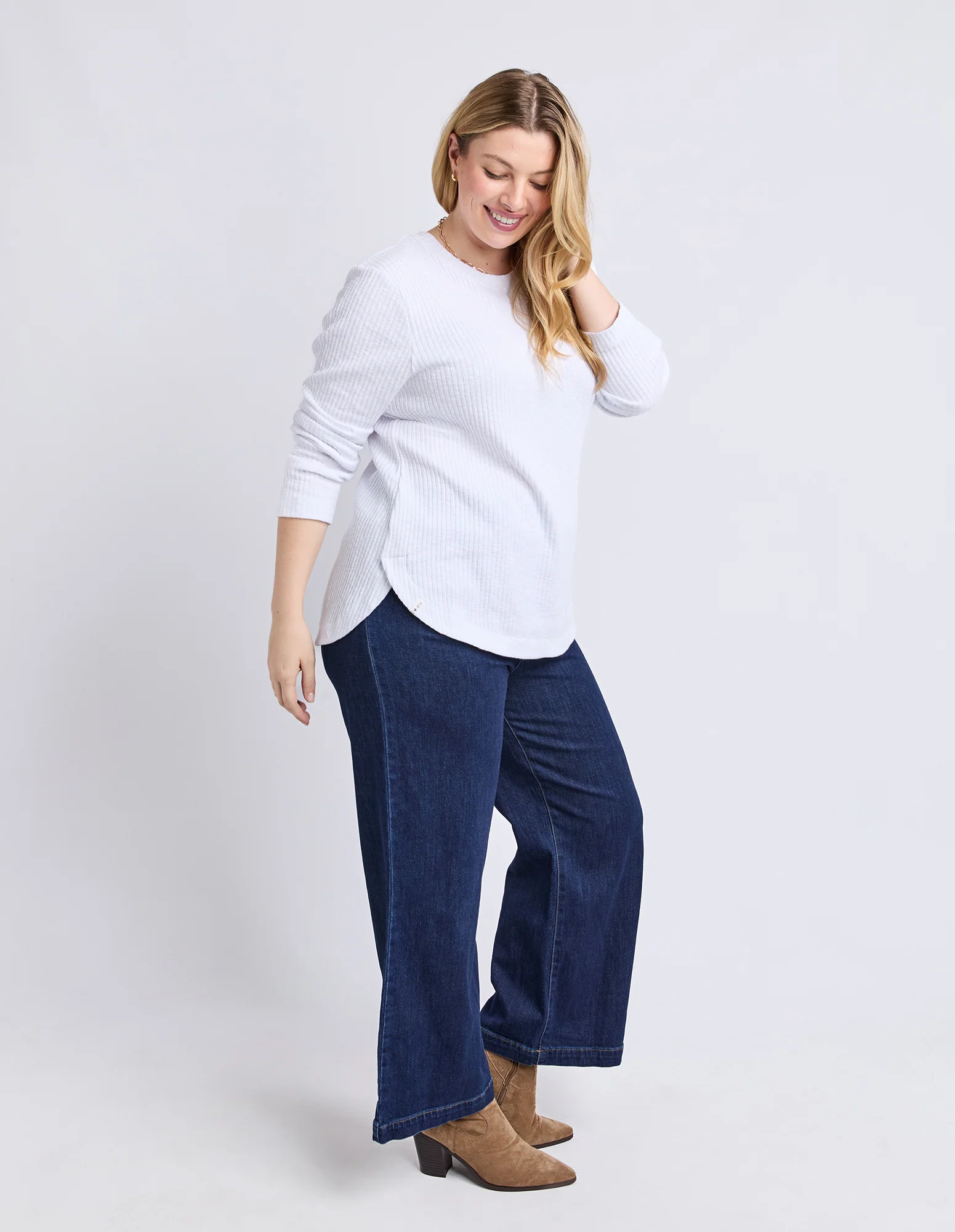 Veronica Rib Long Sleeve Tee White - Image 12