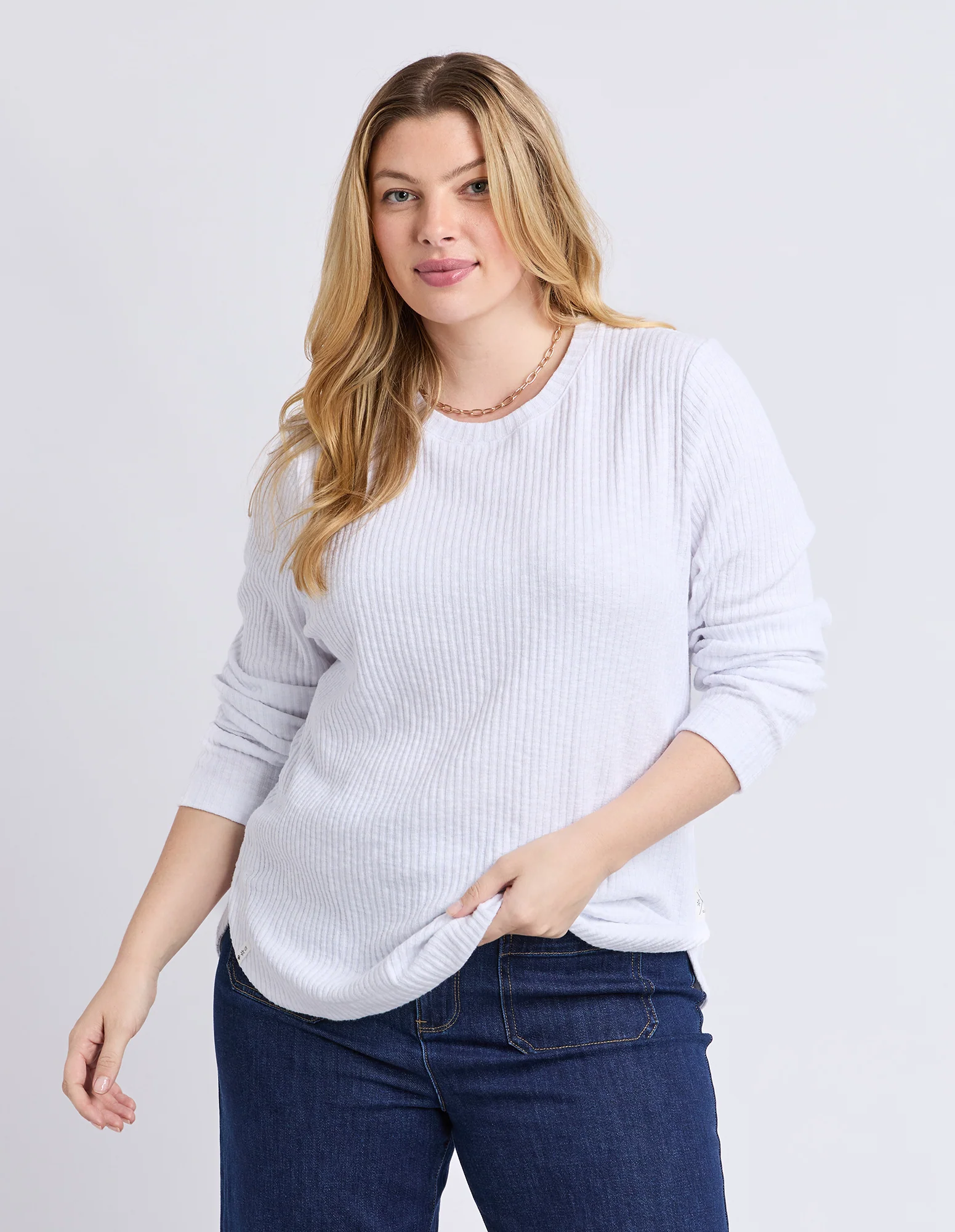 Veronica Rib Long Sleeve Tee White - Image 2