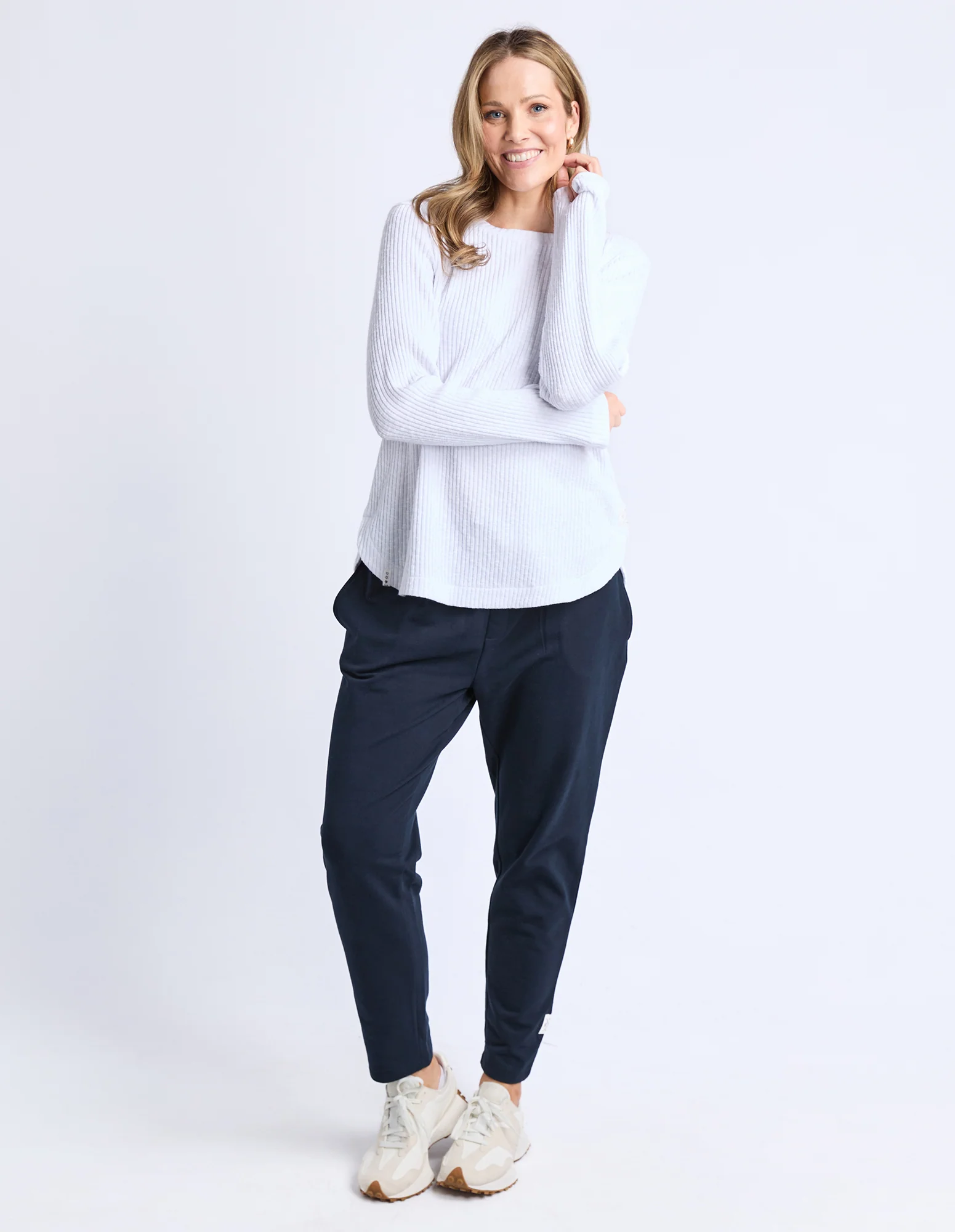 Veronica Rib Long Sleeve Tee White - Image 3