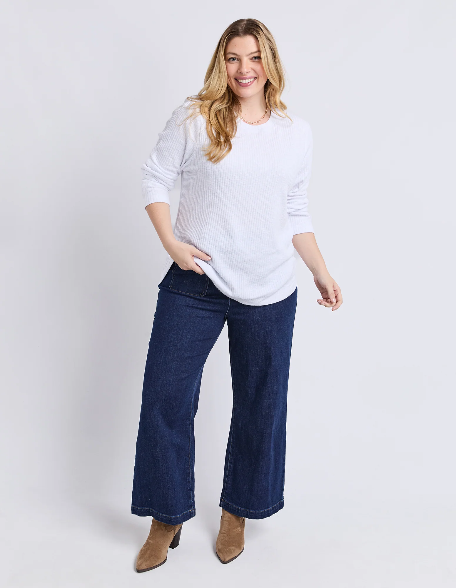 Veronica Rib Long Sleeve Tee White - Image 4