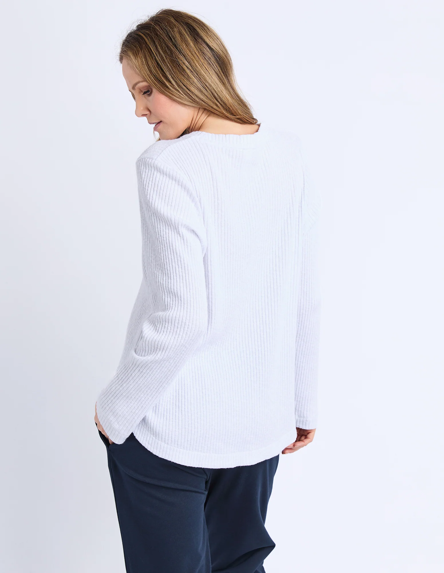 Veronica Rib Long Sleeve Tee White - Image 5