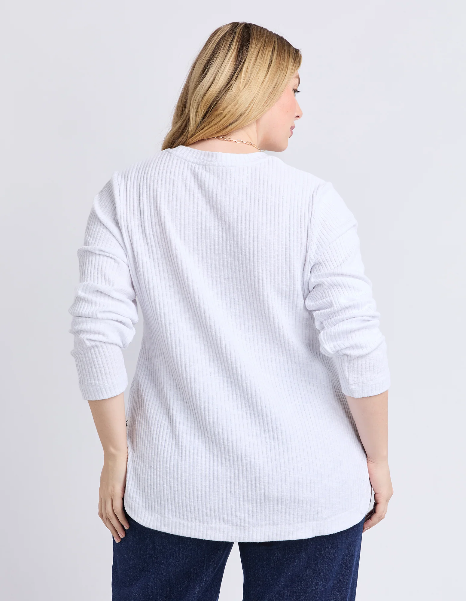 Veronica Rib Long Sleeve Tee White - Image 6