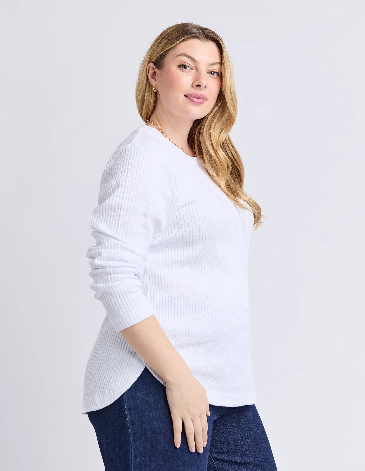 Veronica Rib Long Sleeve Tee White - Image 8