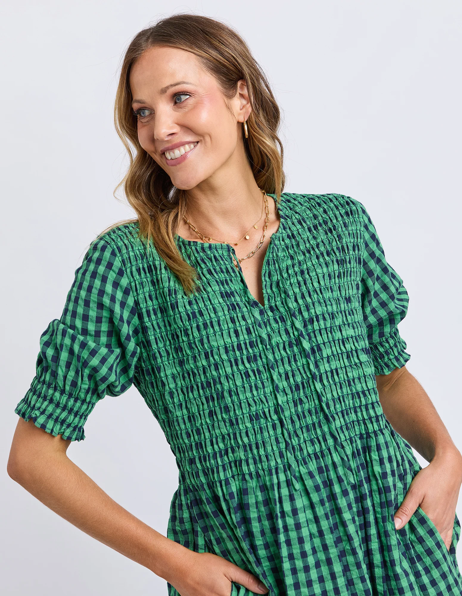 Willa Dress Green & Navy Check - Image 10