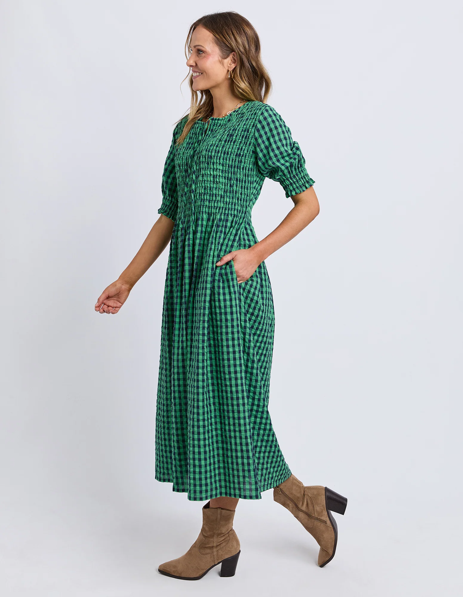 Willa Dress Green & Navy Check - Image 12