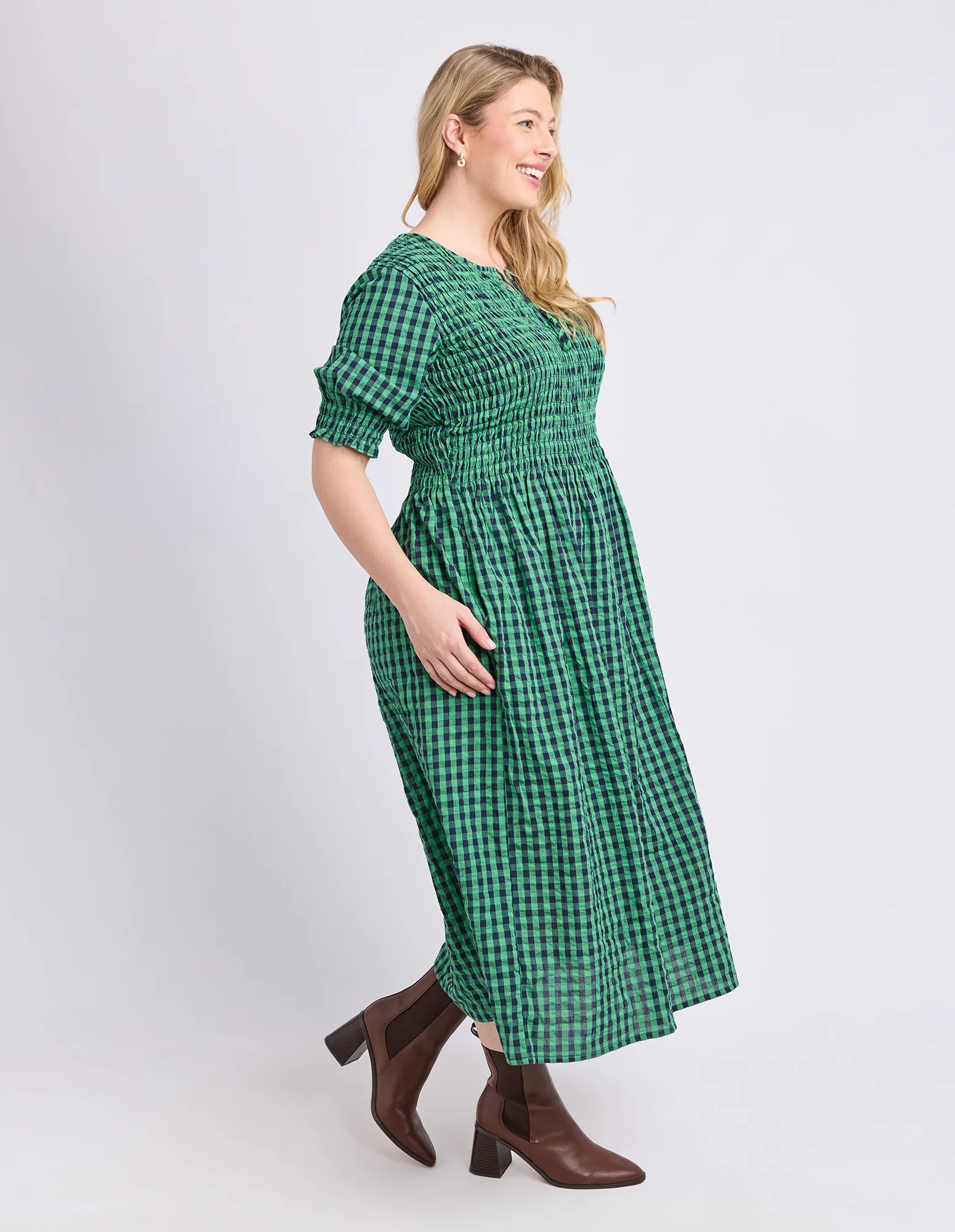 Willa Dress Green & Navy Check - Image 13