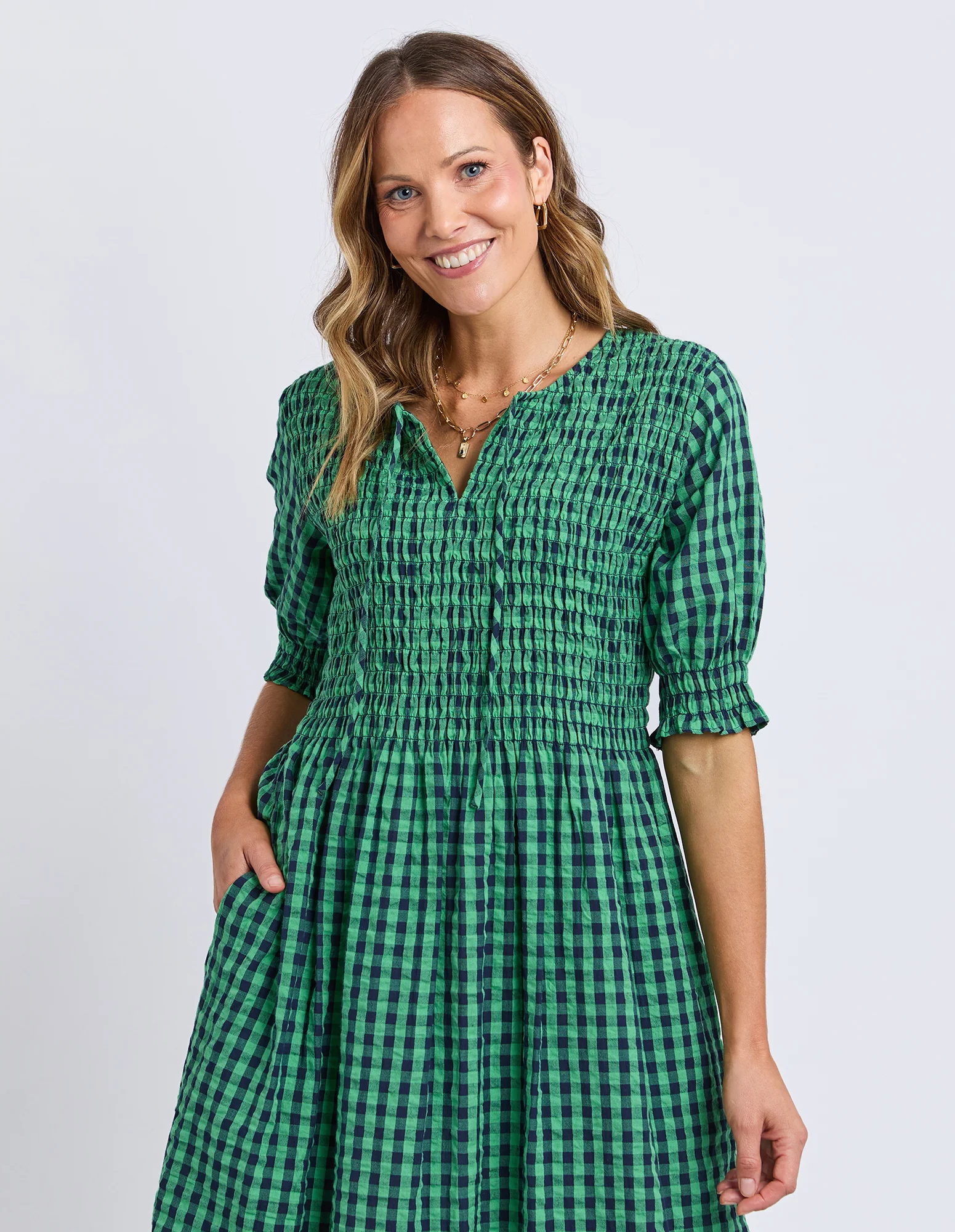 Willa Dress Green & Navy Check - Image 2