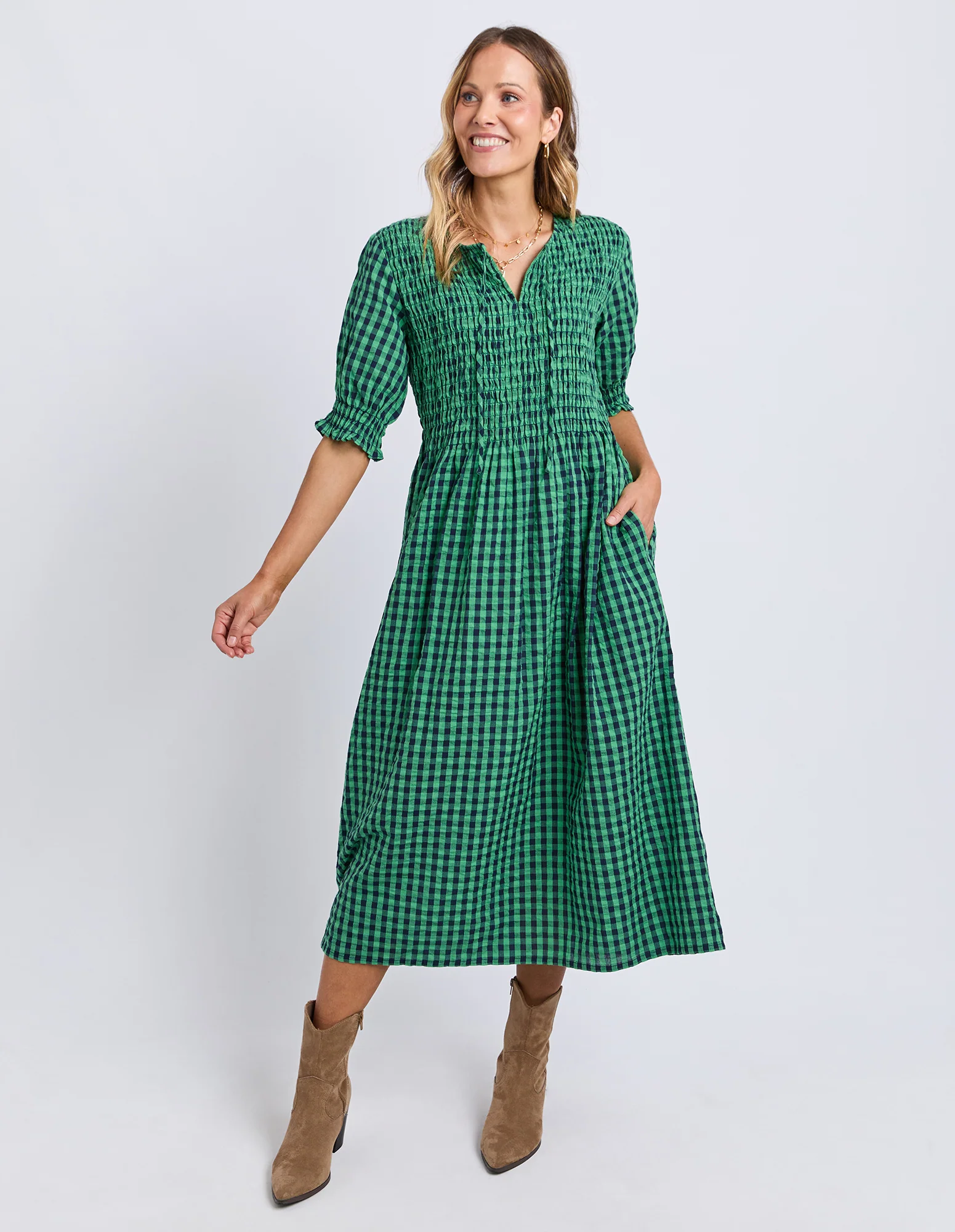 Willa Dress Green & Navy Check - Image 4