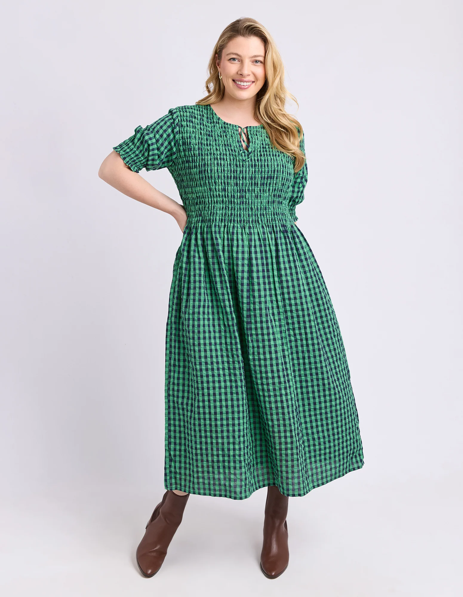 Willa Dress Green & Navy Check - Image 5