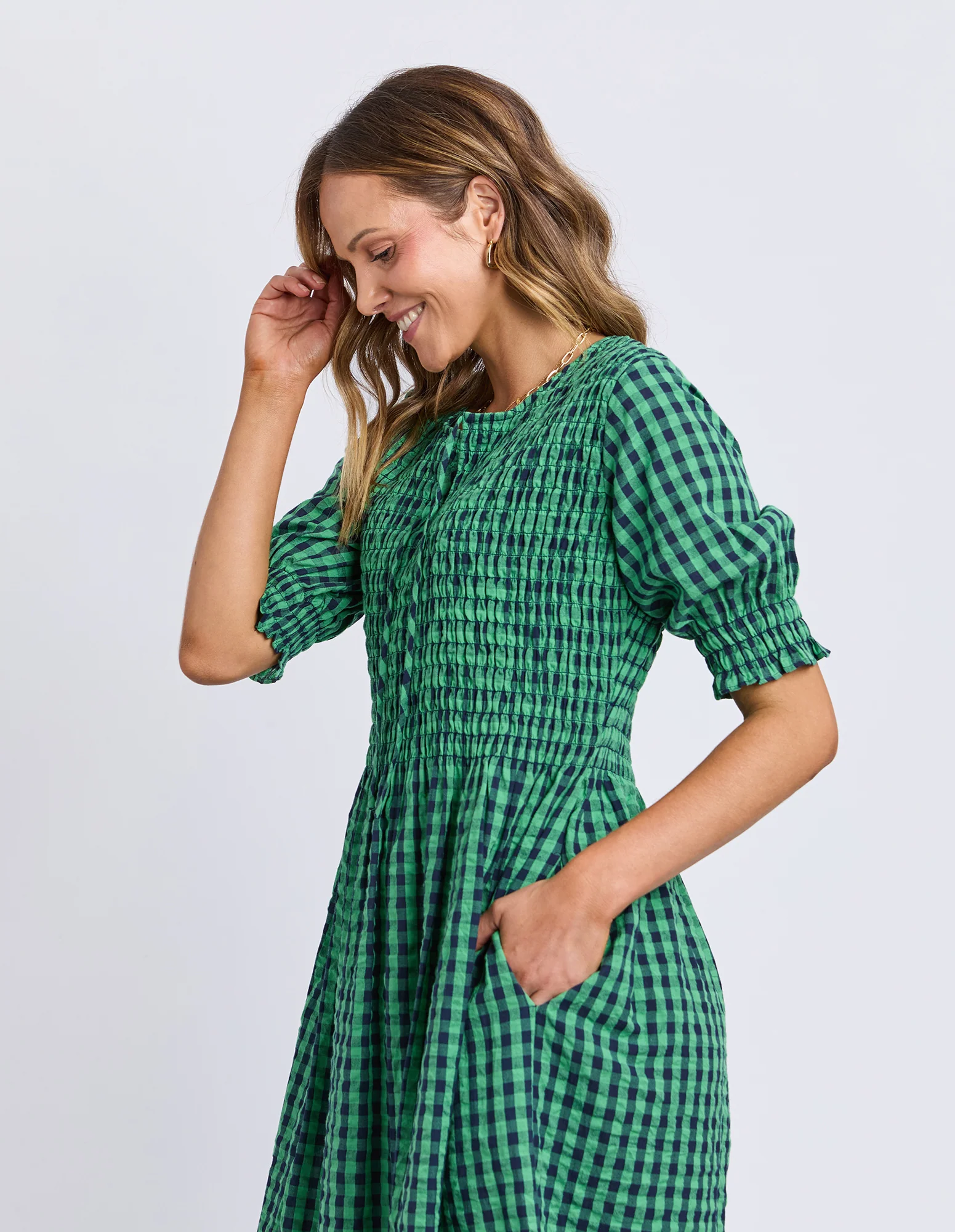 Willa Dress Green & Navy Check - Image 8