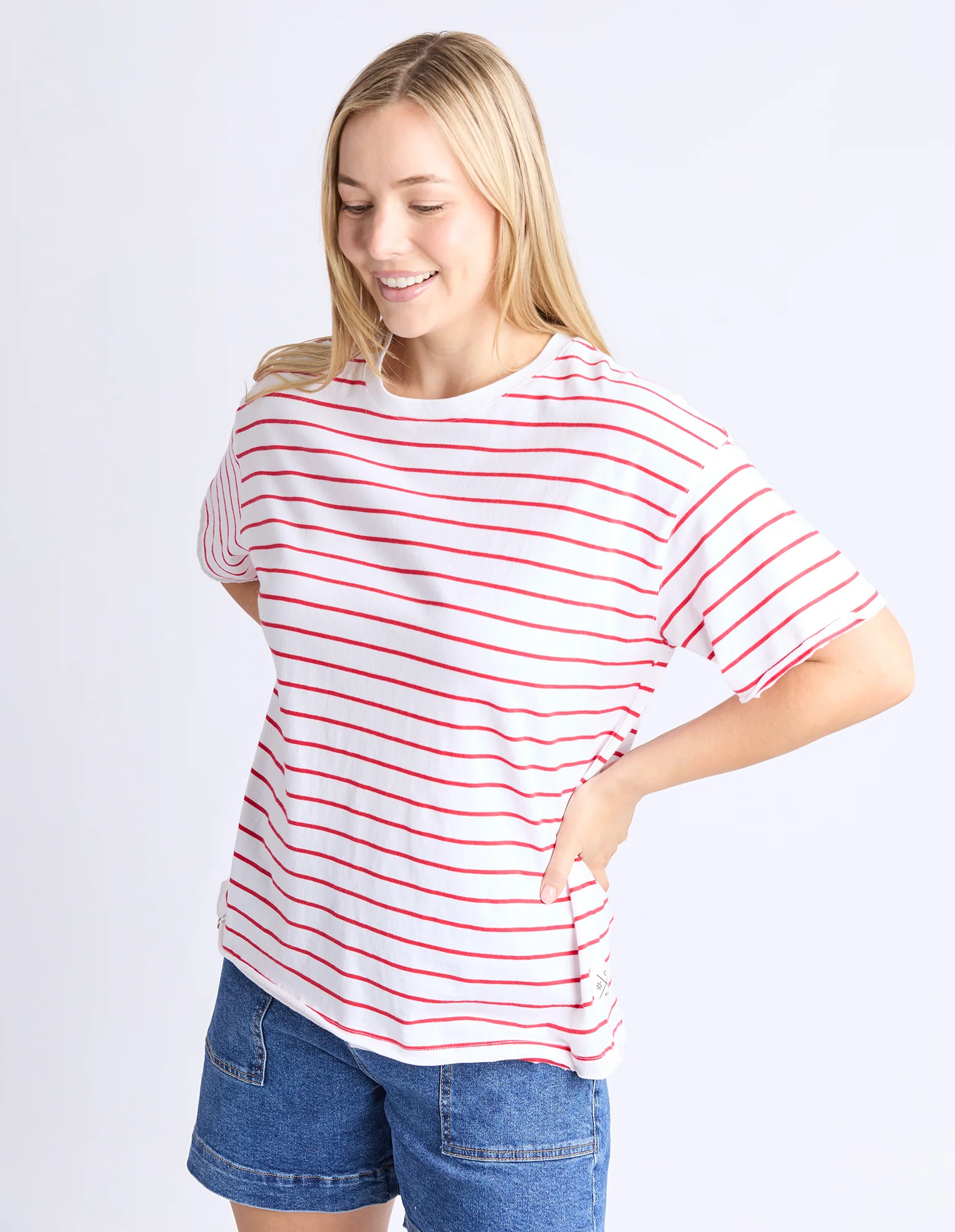 Winona Stripe Short Sleeve Tee Bittersweet & White - Image 5