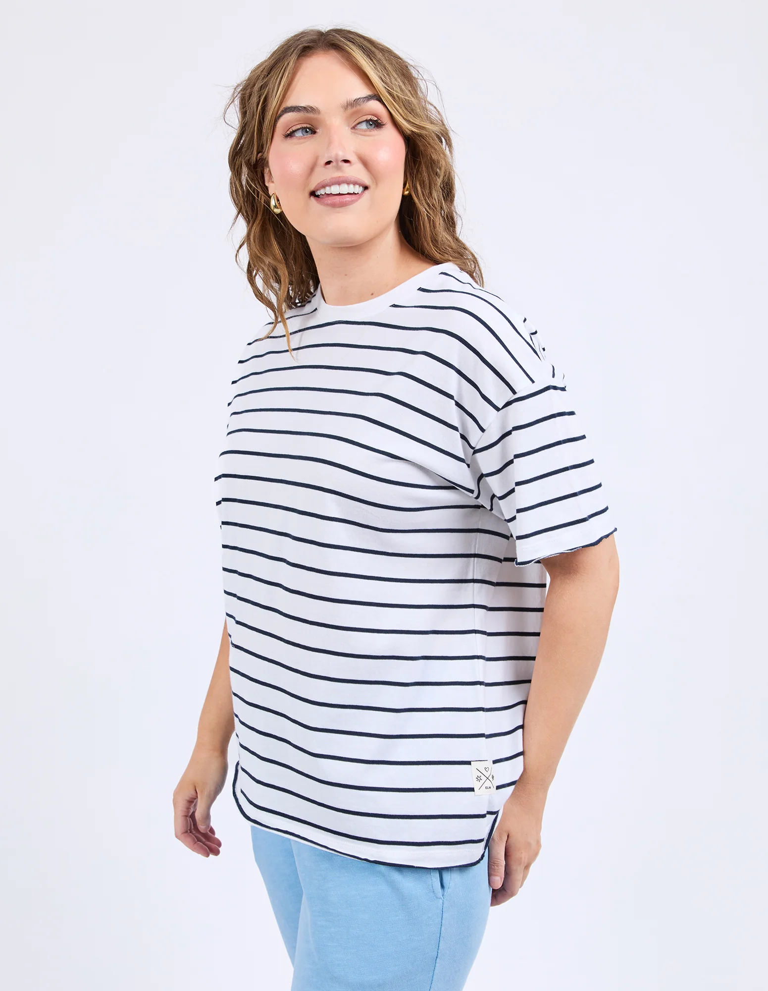 Winona Stripe Tee White & Navy - Image 4