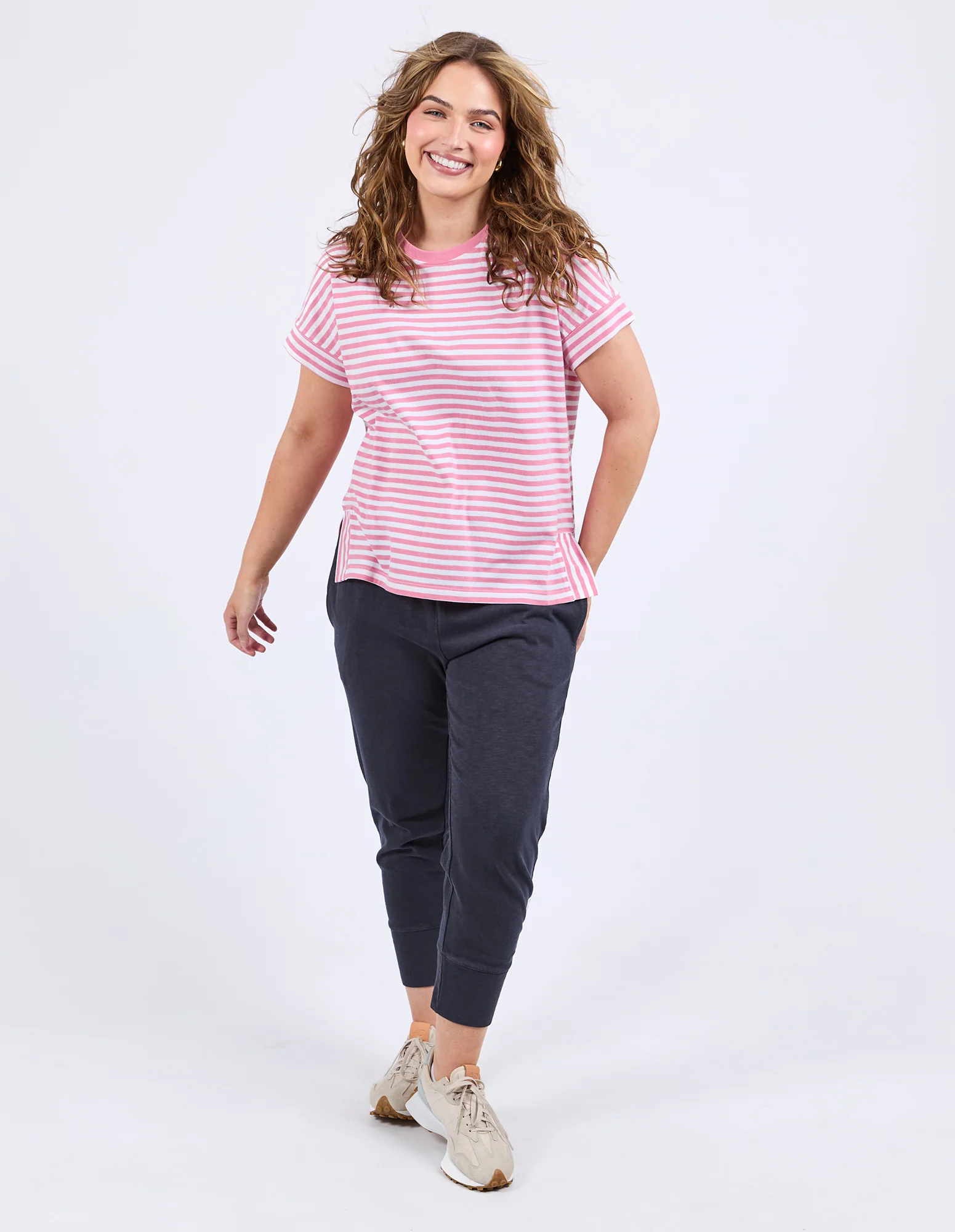 Yara Stripe Short Sleeve Tee Chateau Rose - Image 2