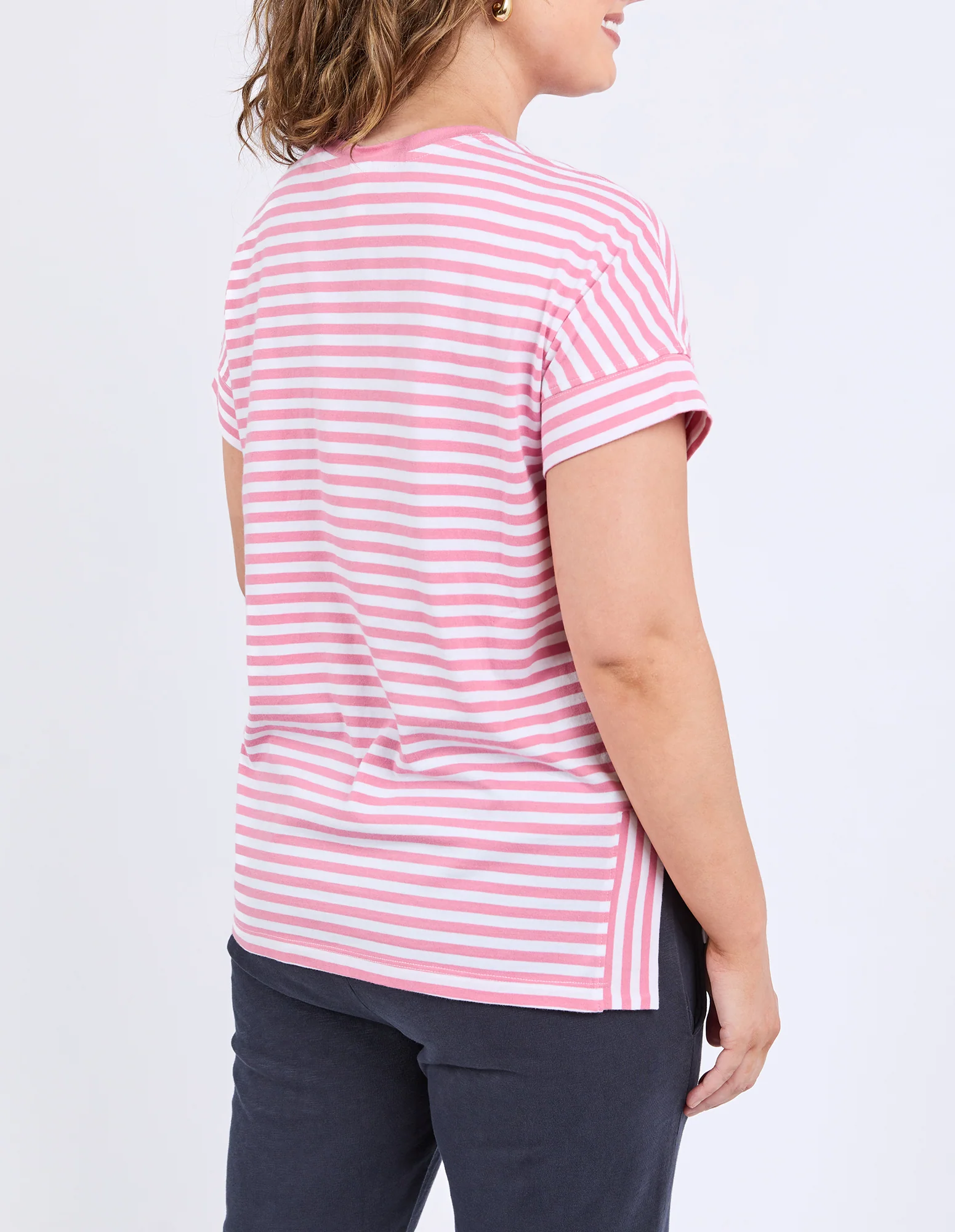 Yara Stripe Short Sleeve Tee Chateau Rose - Image 3
