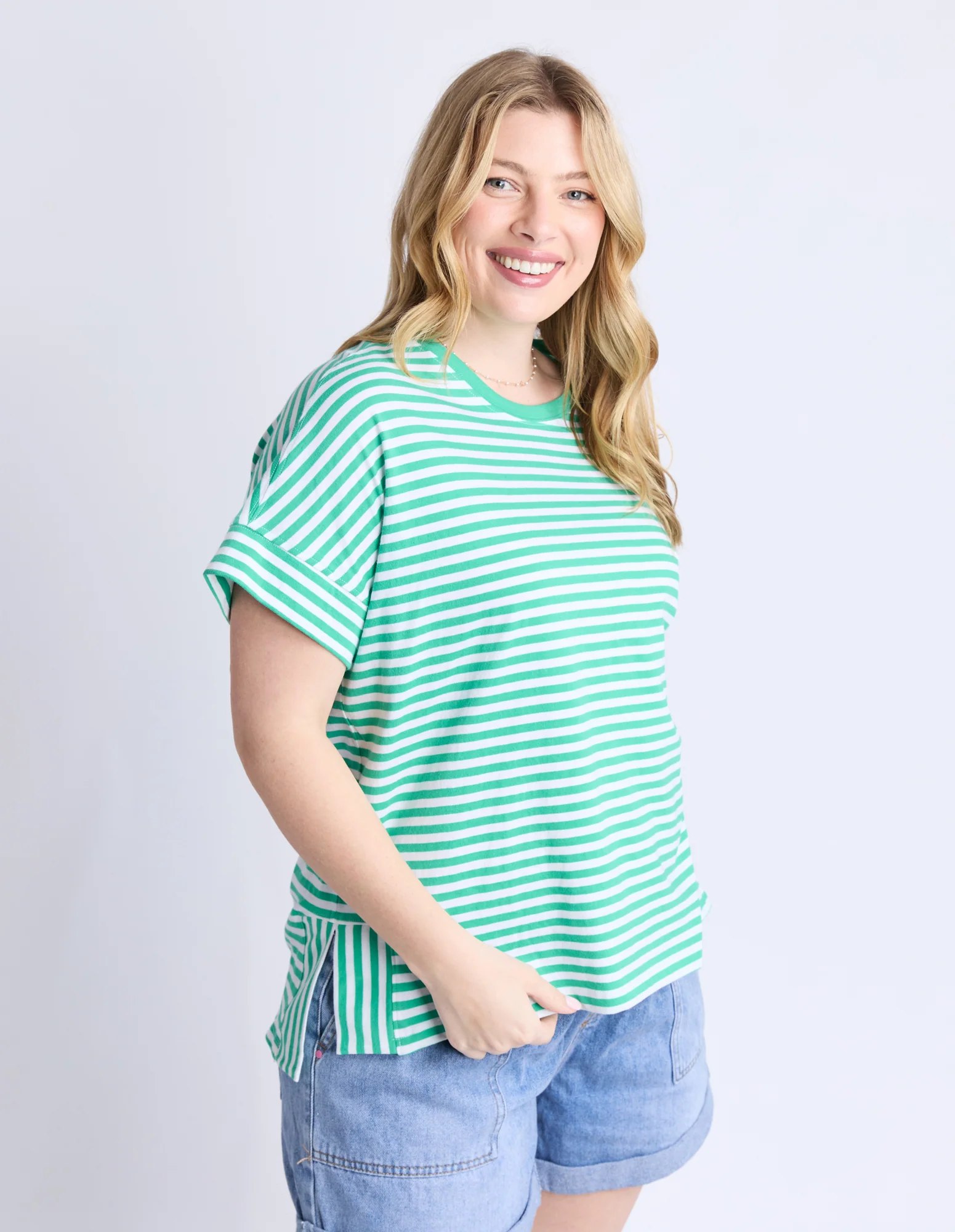 Yara Stripe Tee Green/White - Image 10