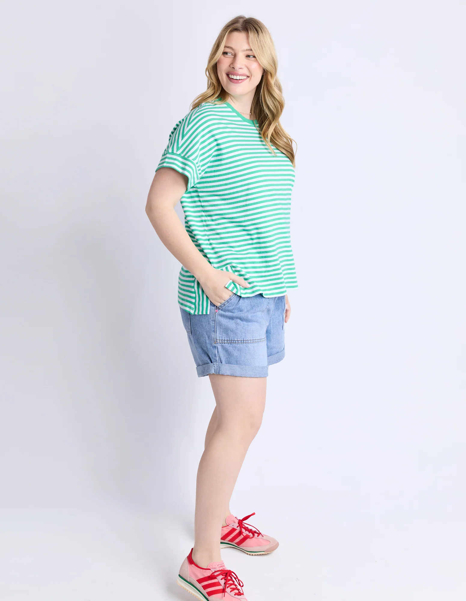Yara Stripe Tee Green/White - Image 12