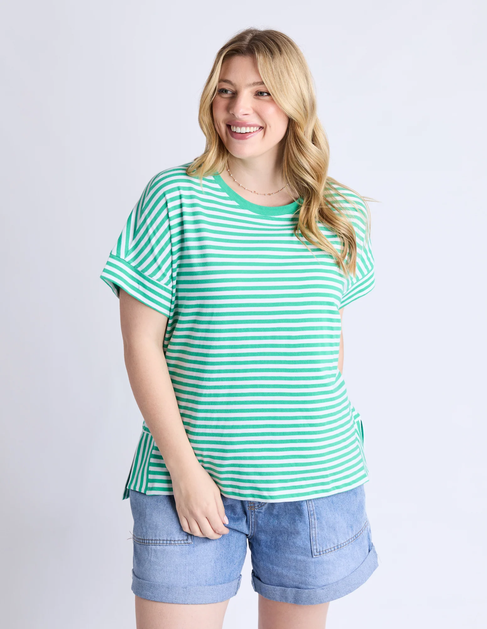 Yara Stripe Tee Green/White - Image 7