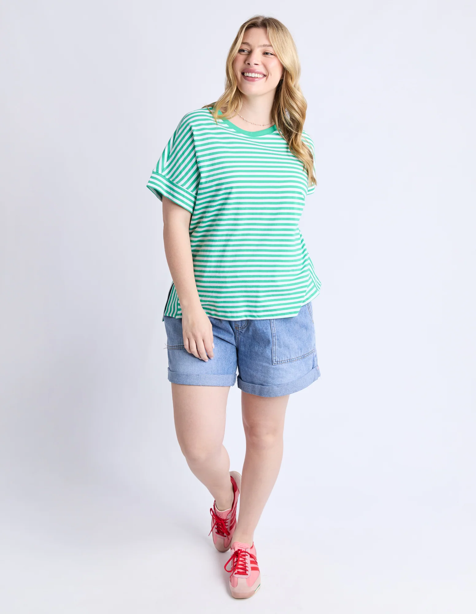 Yara Stripe Tee Green/White - Image 8